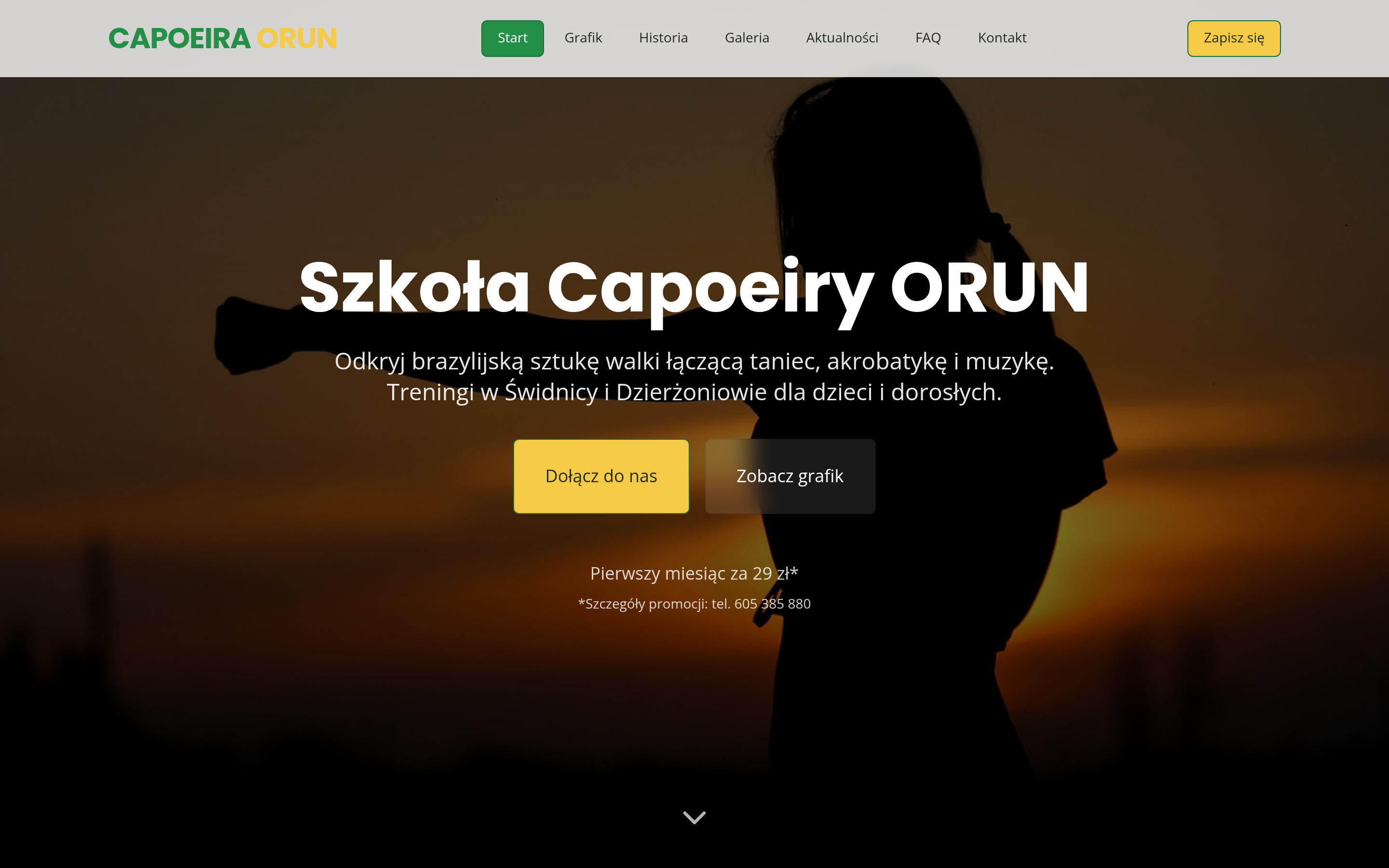 Zrzut ekranu strony orun.pl - Szkoła Capoeiry ORUN